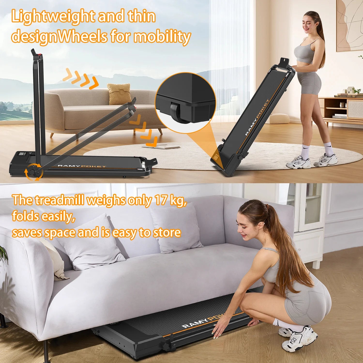 RAMYPOKET Hopfällbart Gå- & Löpband 1–10 km/h med 9 % Lutning